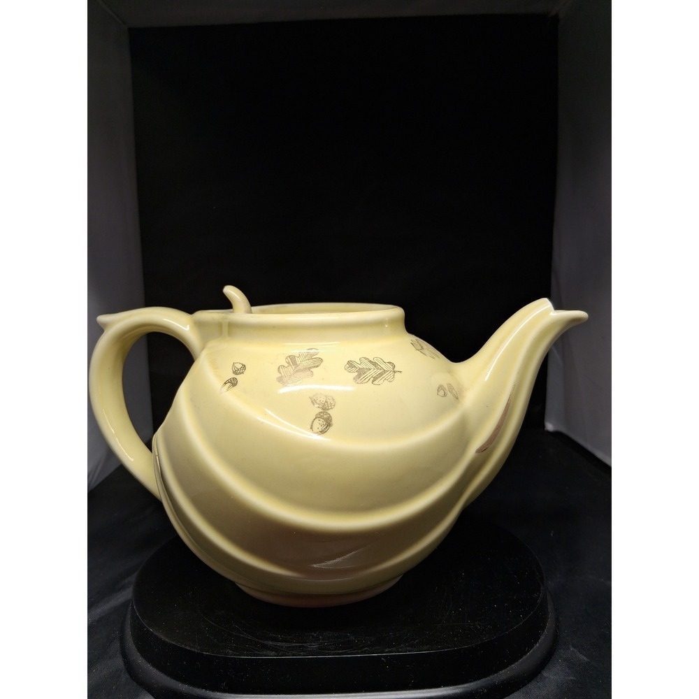 Hall China Vintage Yellow Swirl Teapot 799 Oak Leaf Acorn 6 Cup Made in USA